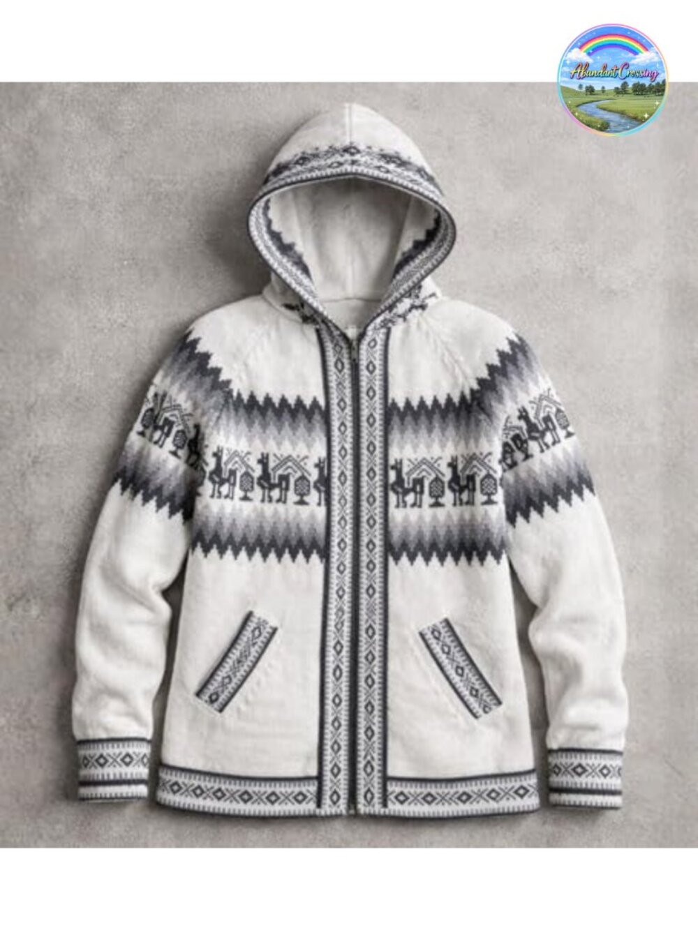 Alpaca Wool Hooded Cardigan Sweater Women Handmade Knit